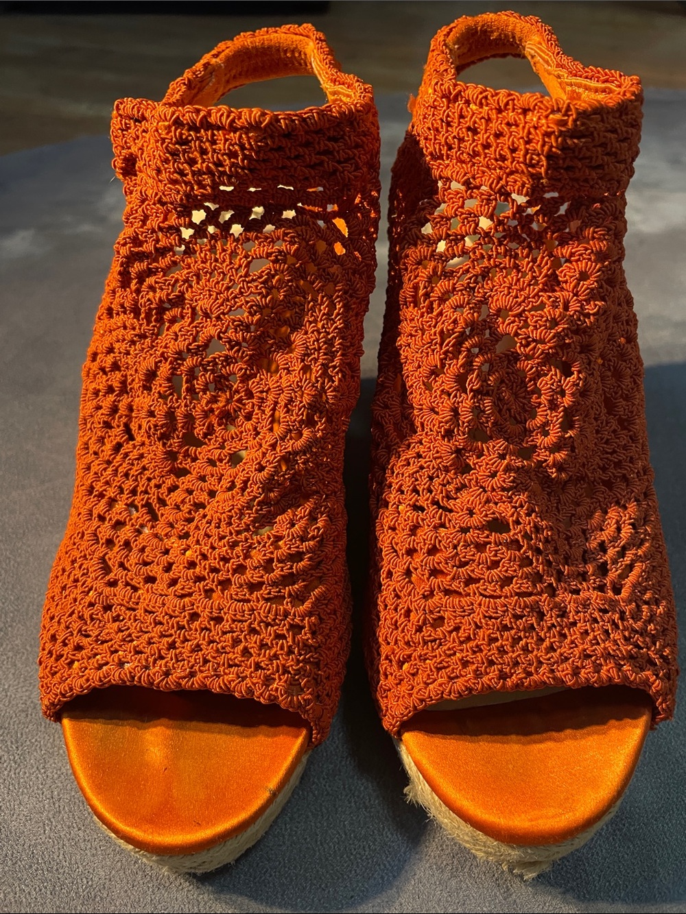 Vero Cuoio Burnt Orange Crochet Espadrille Wedge Sandals